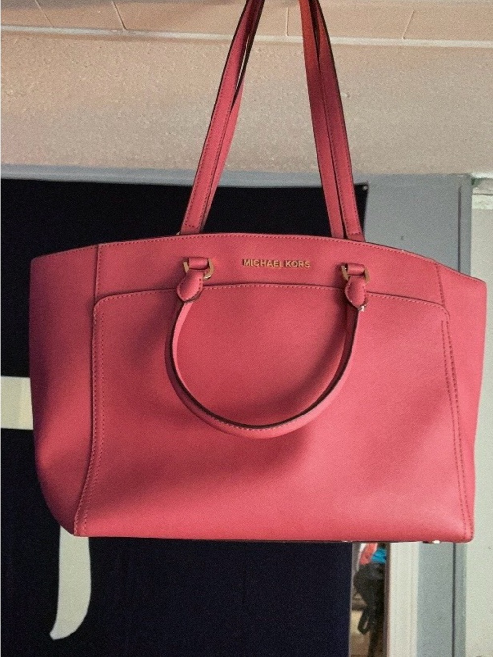 Michael Kors Coral-Pink Saffiano Tote with Gold Hardware